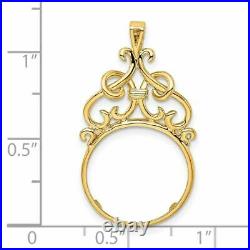 14k Yellow Gold 1/10oz American Eagle Coin 16.5mm Filigree Top Prong Coin Bezel