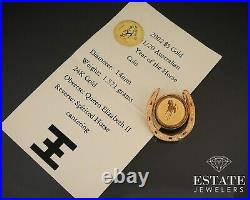 14k Yellow Gold 2002 Queen Elizabeth II Fine Coin Horseshoe Pendant 3.7g i13257