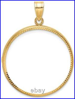 14k Yellow Gold 27mm Diamond-cut Prong Coin Bezel Pendant