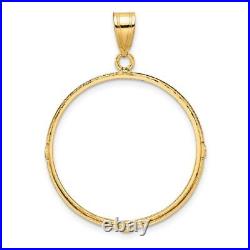 14k Yellow Gold 27mm Diamond-cut Prong Coin Bezel Pendant