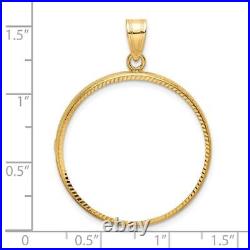 14k Yellow Gold 27mm Diamond-cut Prong Coin Bezel Pendant