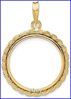 14k Yellow Gold 2mm Rope Edge 20mm Prong Coin Bezel Pendant