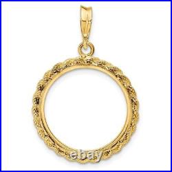 14k Yellow Gold 2mm Rope Edge 20mm Prong Coin Bezel Pendant