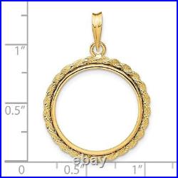 14k Yellow Gold 2mm Rope Edge 20mm Prong Coin Bezel Pendant