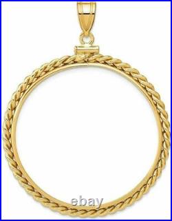 14k Yellow Gold 37mm Twisted Wire Screw Top Coin Bezel Pendant