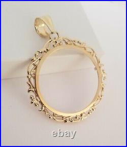 14k Yellow Gold 50 Mexican Pesos Centenario Coin Pendant Frame