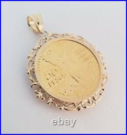 14k Yellow Gold 50 Mexican Pesos Centenario Coin Pendant Frame