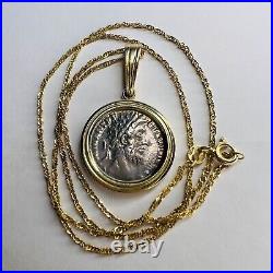 14k Yellow Gold Ancient Roman Coin Necklace 18 Emperor Commodus 177-192 AD 5.7g