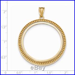 14k Yellow Gold Beaded Polished Prong Bezel Coin Holder for 1 oz American Eagle
