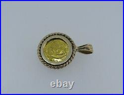 14k Yellow Gold Bezel Pendant With1985 5 Yuan 1/20 Oz Gold Panda Coin 4.97 Grams