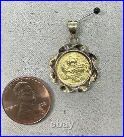 14k Yellow Gold Bezel Pendant With 1994 5 Yuan 1/20 Oz Gold Panda Coin 3/4 2.71g