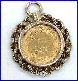 14k Yellow Gold Bezel Set 1945 Mexican Dos Pesos Coin Pendant