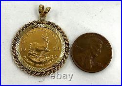 14k Yellow Gold Bezel Set 1985 1/4ozt Krugerrand Gold Coin Pendant