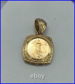 14k Yellow Gold Bezel Set 2001 22k Gold 1/10ozt Eagle Coin Slide Pendant