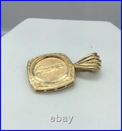 14k Yellow Gold Bezel Set 2001 22k Gold 1/10ozt Eagle Coin Slide Pendant