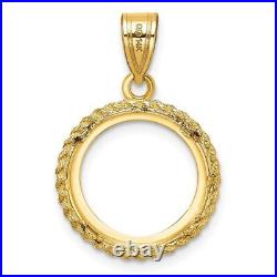 14k Yellow Gold Casted Rope 14mm Diamond-cut Coin Bezel Pendant