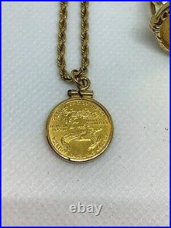 14k Yellow Gold Chain Necklace & Ring With 22k Gold US Coins Set