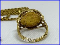 14k Yellow Gold Chain Necklace & Ring With 22k Gold US Coins Set