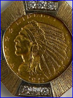 14k Yellow Gold Charm Bracelet with Diamonds & 22k 1911 $2.50 Gold Coin 23.7 dwt