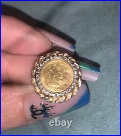 14k Yellow Gold Chinese 5 Yuan 24k Panda Coin Ring Size 8