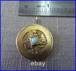 14k Yellow Gold Chinese Antique Coin With Jade Pendant Charm 24.7mm x 31.7mm