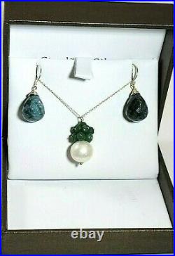 14k Yellow Gold Emerald 11mm South sea Necklace & 14k Faceted Emerald Earrings
