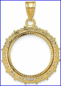 14k Yellow Gold Fancy 16.5mm Diamond-cut Prong Coin Bezel Pendant