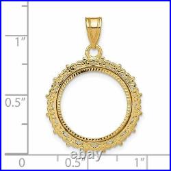 14k Yellow Gold Fancy 16.5mm Diamond-cut Prong Coin Bezel Pendant