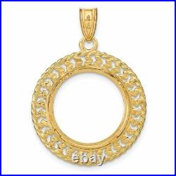 14k Yellow Gold Fancy Heart & Rope 16.5mm Diamond-cut Prong Coin Bezel Pendant