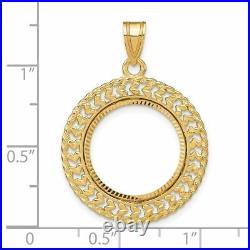 14k Yellow Gold Fancy Heart & Rope 16.5mm Diamond-cut Prong Coin Bezel Pendant