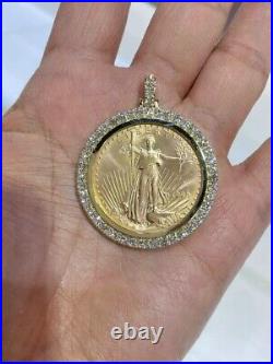 14k Yellow Gold Finish Coin Bezel Frame Medallion 3 Ct Real Moissanite Pendant