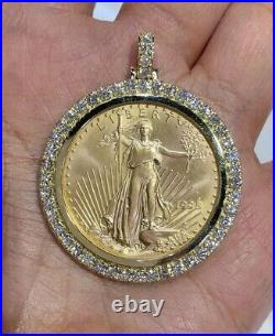14k Yellow Gold Finish Coin Bezel Frame Medallion 3 Ct Real Moissanite Pendant
