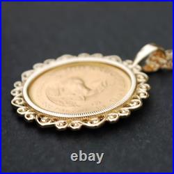 14k Yellow Gold Finish Krugerrand Coin Custom Women & Men's Pendant
