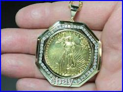 14k Yellow Gold Finish Lady Liberty Coin 0.65 Ct Round Diamonds Necklace Pendant