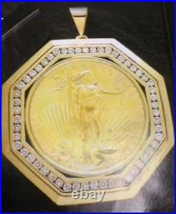 14k Yellow Gold Finish Lady Liberty Coin 0.65 Ct Round Diamonds Necklace Pendant