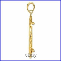 14k Yellow Gold Hand Twisted Ribbon 32mm Prong Coin Bezel Pendant