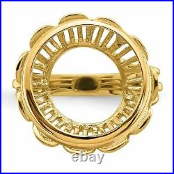 14k Yellow Gold Ladies Wire Fancy 15mm Prong Coin Bezel Ring