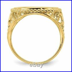 14k Yellow Gold Ladies Wire Fancy Beaded 14mm Prong Coin Bezel Ring