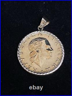 14k Yellow Gold MILOR Italian 200 Lire Coin Pendant 1991 Charm 5.8g GB1