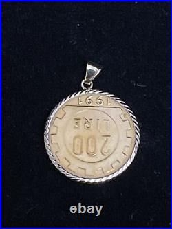 14k Yellow Gold MILOR Italian 200 Lire Coin Pendant 1991 Charm 5.8g GB1