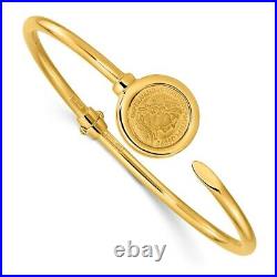 14k Yellow Gold Matte Coin Hinged Bangle Bracelet Cuff Expandable Stackable