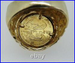 14k Yellow Gold Nugget Ring With 1987 $5 1/10oz Gold Eagle Coin 15.24 Grams