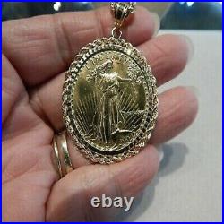 14k Yellow Gold Over 1/10 OZ LADY LIBERTY COIN set WITH -14K ROPE FRAME PENDANT
