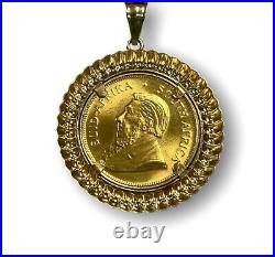 14k Yellow Gold Pendant with 1980 1/4 oz Krugerrand Coin Made into a Charm