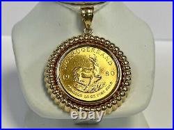 14k Yellow Gold Pendant with 1980 1/4 oz Krugerrand Coin Made into a Charm