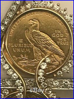 14k Yellow Gold Pin Pendant 2 $5 1893 1915 Gold Coin 3.7 Ct Tw Diamonds 33.4 Gr