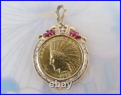 14k Yellow Gold Plated 1915 US Ten Dollar Indian Head Coin Pendant With Chain