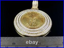 14k Yellow Gold Plated 2 Ct Round Cut Moissanite Lady Liberty Coin Pendant Chain