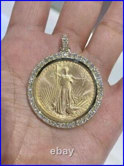 14k Yellow Gold Plated Coin Bezel Frame Medallion 3 Ct Real Moissanite Pendant