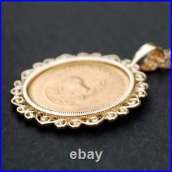 14k Yellow Gold Plated Krugerrand Coin Custom Fancy Wedding Women's Pendant